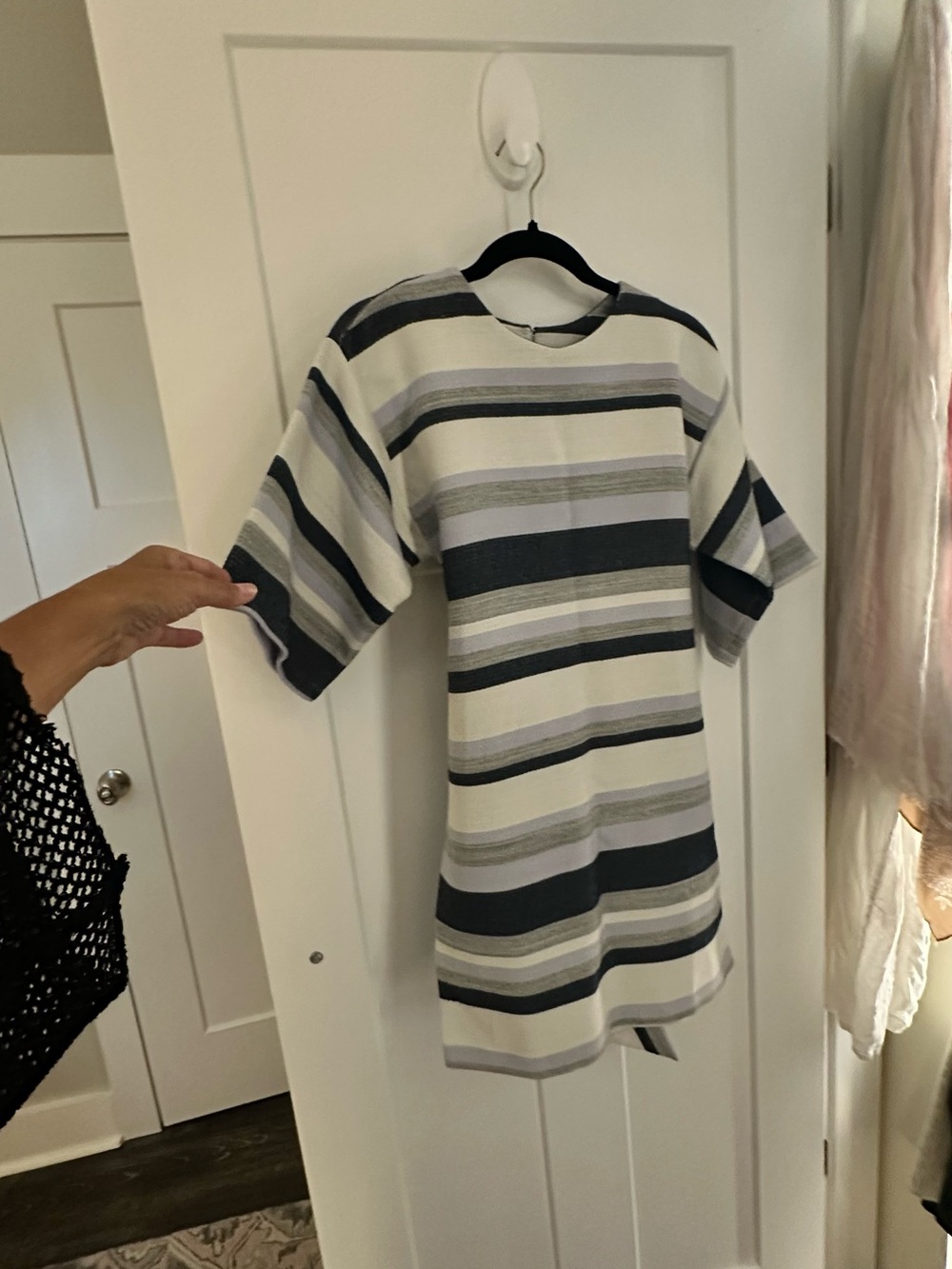 ASOS Striped Short Sleeve Tunic Dress with pockets - Cream & Gray